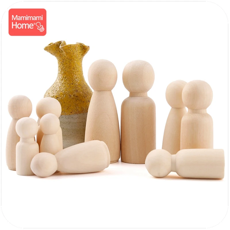 10PCS 55mm 못 인형 남자와 여자 나무 가족 인형 어린이 방 장식 사용자 정의 이름 로고 수제 나무 빈 어린이 용품 장난감
