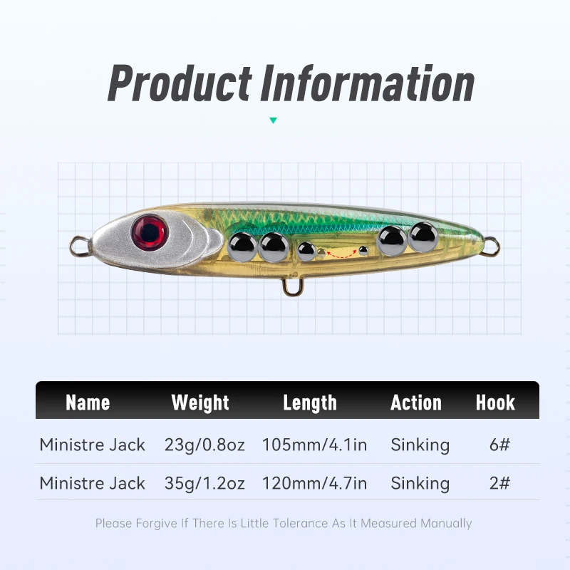 LEYDUN Ministre 잭 스틱베이트 싱킹 펜슬 낚시 미끼, 좋은 수영 하드 미끼, 농어 워블러, 105mm, 23g, 120mm, 35g
