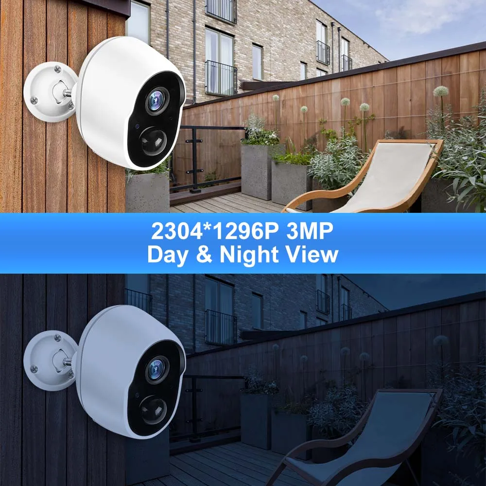 Alexa Google 3MP 충전식 배터리 태양 WiFi 보안 적외선 CCTV 보호 IP66 야외 사이렌 Tuya 감시 카메라