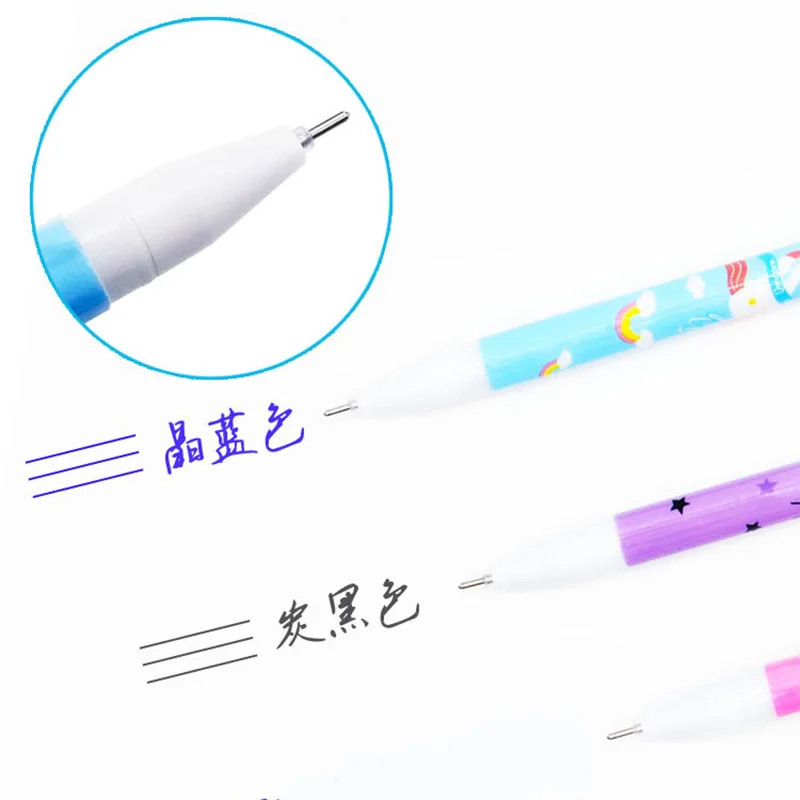 지울 수 있는 유니콘 젤 펜, 귀여운 블루 블랙 잉크, 필기 펜, 세척 가능한 손잡이, 학교 사무실 문구 용품, 세트당 4 개, 0.5mm