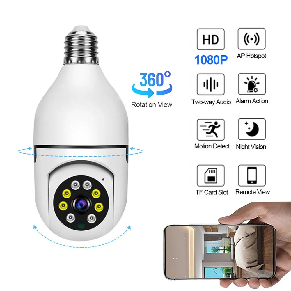 5G 와이파이 E27 전구 야간 투시경 카메라 감시 풀 컬러 자동 인간 추적 4 배 디지털 줌 비디오 보안 모니터 캠, cctv 사진 영상 감시