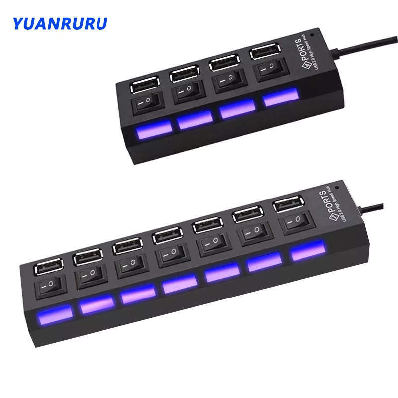 USB 2.0 허브 2.0 멀티 USB 분배기 허브, 전원 어댑터 사용, 4/7 포트 다중 확장기 2.0, PC용 스위치 포함 title=USB 2.0 허브 2.0 멀티 USB 분배기 허브, 전원 어댑터 사용, 4/7 포트 다중 확장기 2.0, PC용 스위치 포함 