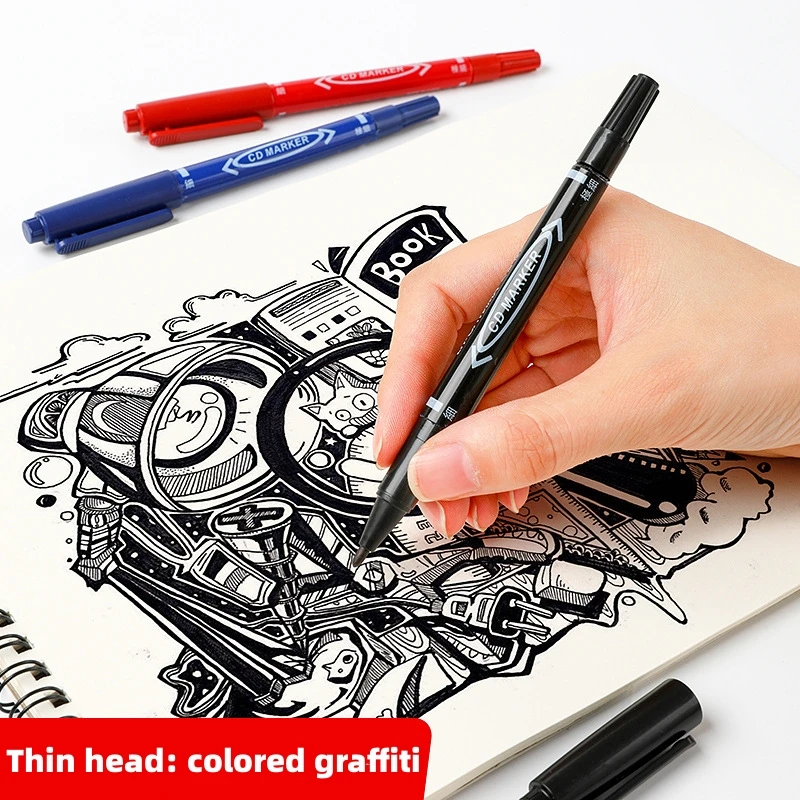 영구 더블 헤드 마킹 펜, 방수 잉크, 파인 스팟, 블랙, 블루, 레드 잉크, 0.5mm, 1.0mm 라운드 헤드 파인 컬러 마킹 펜, 1-3 개