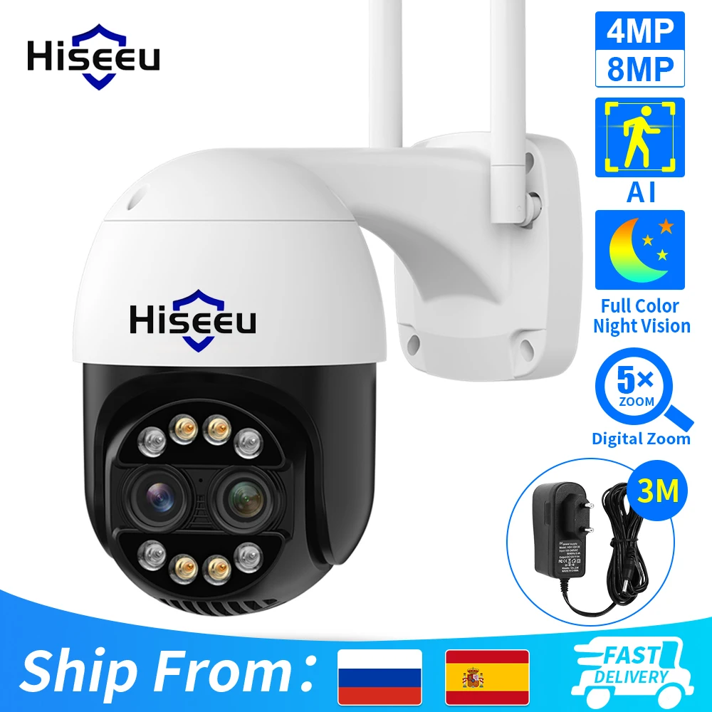 Hiseeu 4K 8MP PTZ Wifi IP 카메라 8X 줌 실외 3.6+12mm 듀얼 렌즈 야시 인체 감지 비디오 감시 카메라 title=Hiseeu 4K 8MP PTZ Wifi IP 카메라 8X 줌 실외 3.6+12mm 듀얼 렌즈 야시 인체 감지 비디오 감시 카메라 