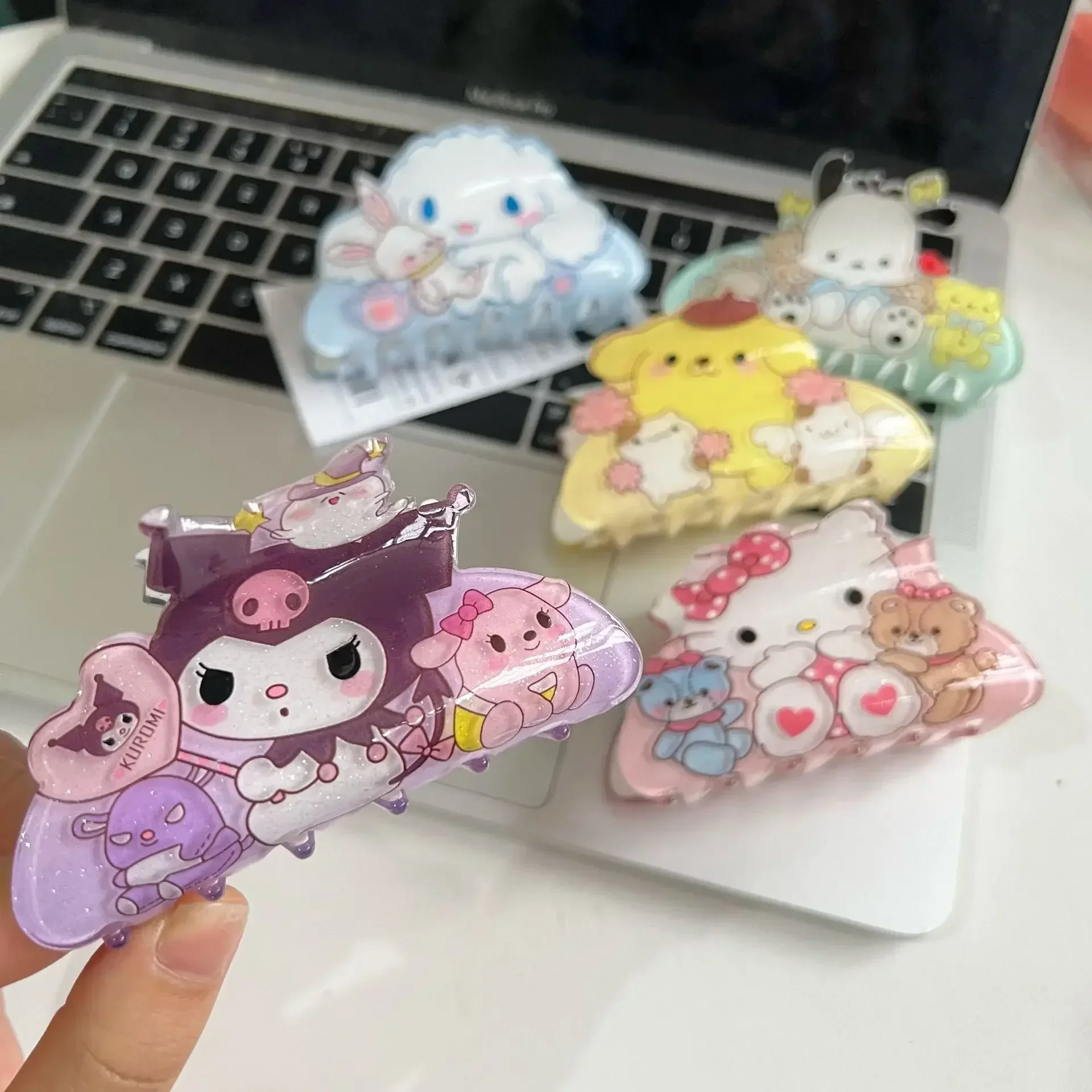 작은 동물 그립 클립 귀여운 달콤한 소녀 머리핀, 백 헤드 스푼 머리핀, 만화 헬로 키티 쿠로미스 상어 클립 선물