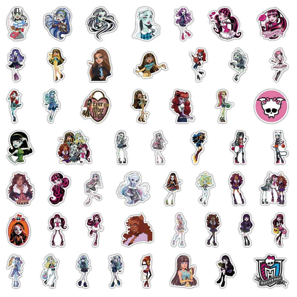 몬스터 고등학교 애니메이션 그래피티 데칼, 여아 어린이 장난감, DIY 여행 가방, 노트북, 전화, 노트북, 만화 스티커, 10 개, 30 개, 50 개