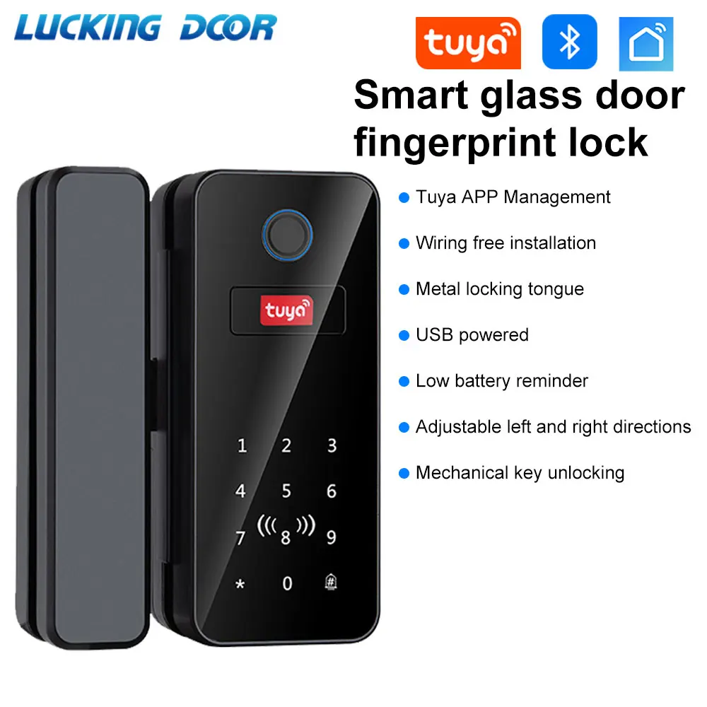 Tuya 앱 유리 문짝 지문 잠금 장치, 블루투스 스마트 안경, 전자 생체 문짝 잠금 장치, 13.56Mhz RFID 리모컨 잠금 해제 title=Tuya 앱 유리 문짝 지문 잠금 장치, 블루투스 스마트 안경, 전자 생체 문짝 잠금 장치, 13.56Mhz RFID 리모컨 잠금 해제 