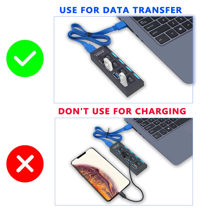 USB 허브 3.0 허브 USB 2.0 멀티 USB 분배기 전원 어댑터, 4/7 포트 다중 확장기 2.0, PC 액세서리용 스위치 포함, USB 3