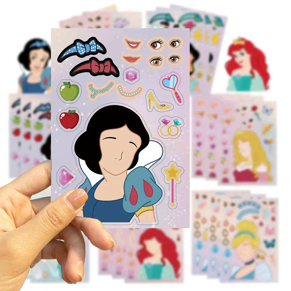 어린이용 공주 얼굴 퍼즐 만들기 스티커, 나만의 DIY 게임 만들기, 만화 퍼즐 교육 장난감 선물, 8 장