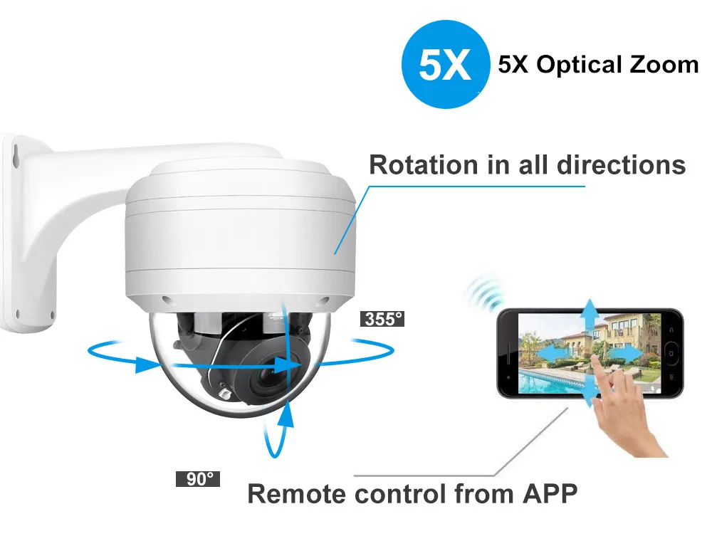 Anpviz 스마트 POE IP PTZ 카메라, 야외 보안, 5 배 줌 오디오 카메라, IR 30m, Danale 보안 보호, 사람 감지, 4k 8MP