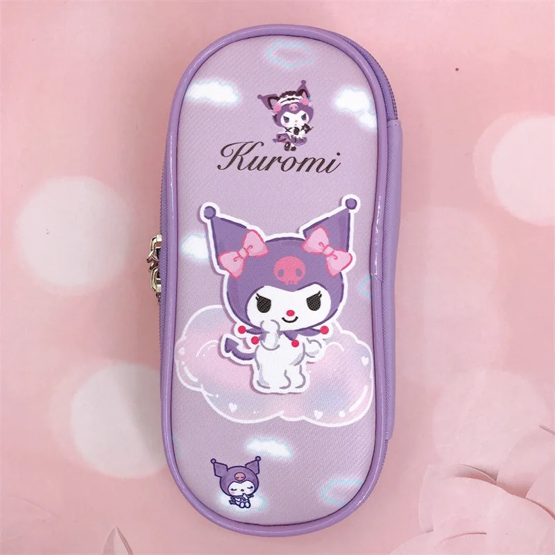 Sanrio Kuromi PU 연필 가방 헬로 키티 시나모롤 Pochacco 지퍼 귀여운 문구 상자, 학교 학생용 펜 케이스 카드 홀더