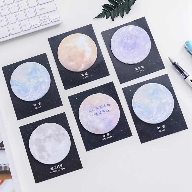 Starry Planet 시리즈 원형 메모 패드, 스티커 노트 노트북, 사무실 노트 문구, 1X