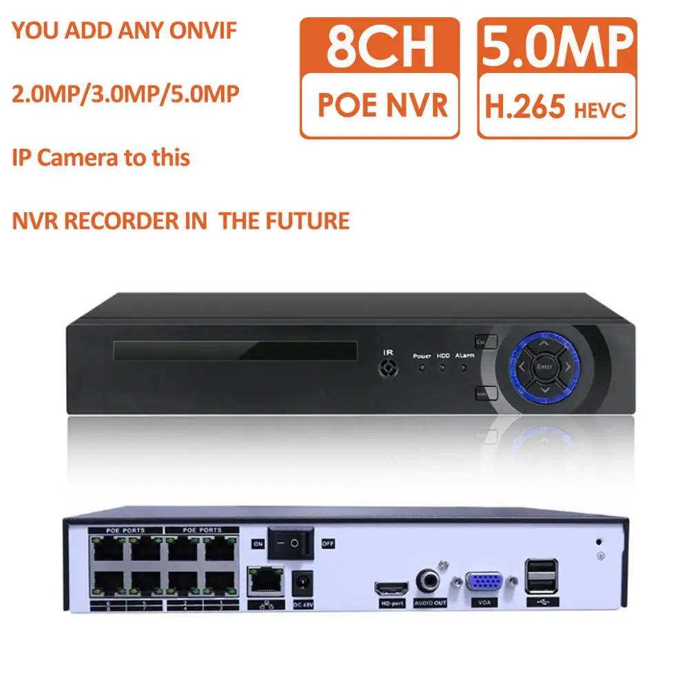 4CH 8CH 4K 8MP H.265 PoE NVR 레코더, HD 4K 3MP 4MP 5MP PoE IP 카메라 얼굴 감지 48V ONVIF 비디오 감시
