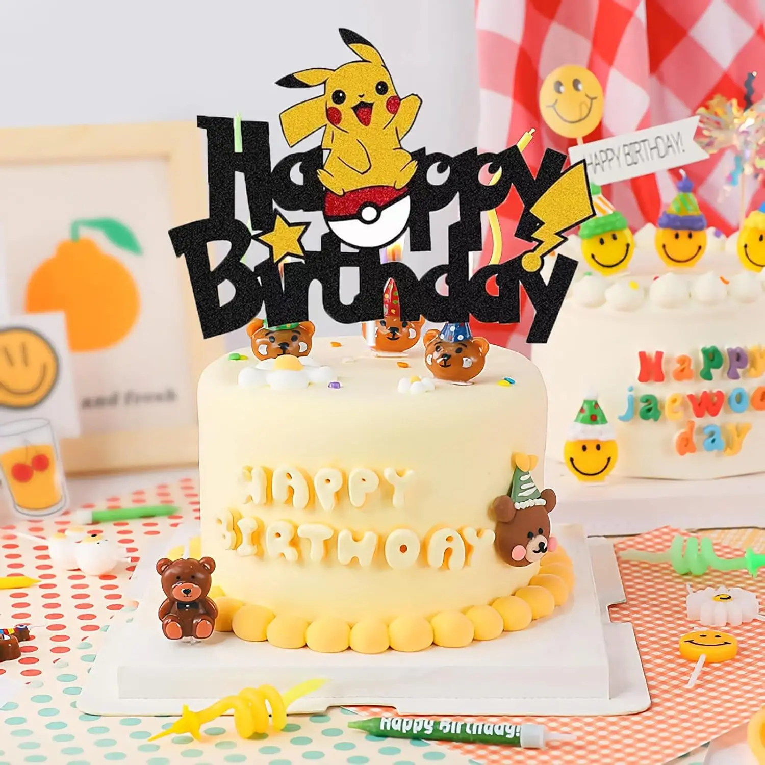 포켓몬 생일 축하 아크릴 케이크 토퍼 파티 장식 피카추 케이크 장식 플래그 베이비 샤워 베이킹 DIY 용품 어린이 호의