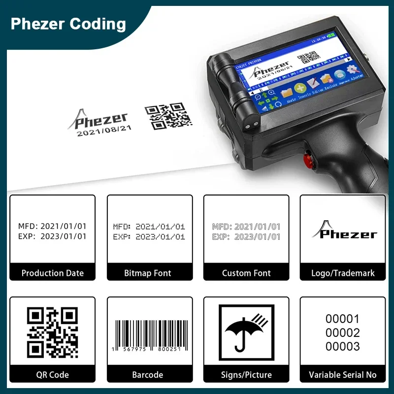 Phezer-12.7/25.4mm 라벨 프린터, 휴대용 잉크젯 프린터, QR 바 배치 코드, 날짜, 번호, 로고, 만료일, 코딩 기계, 휴대용 title=Phezer-12.7/25.4mm 라벨 프린터, 휴대용 잉크젯 프린터, QR 바 배치 코드, 날짜, 번호, 로고, 만료일, 코딩 기계, 휴대용 