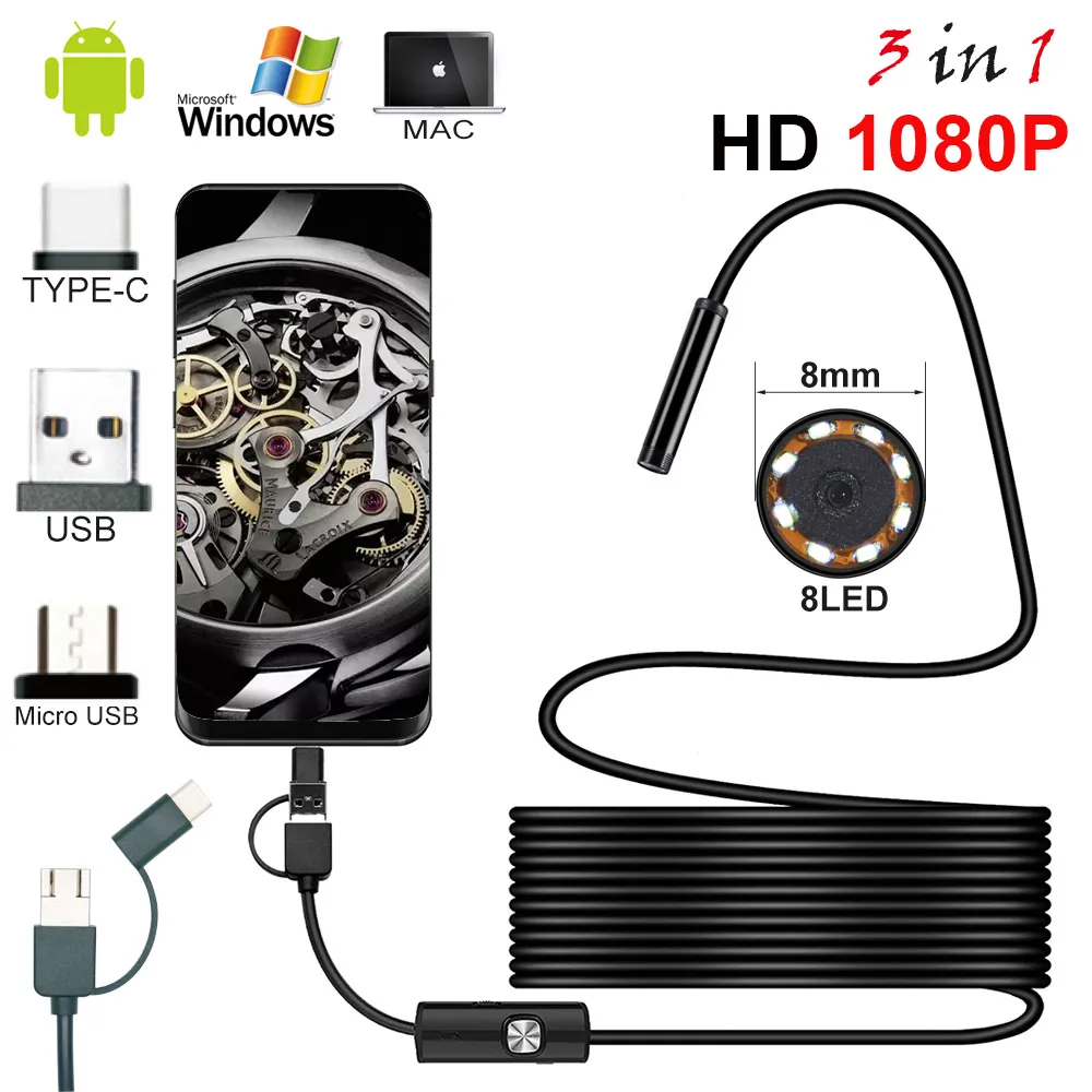 안드로이드 PC용 방수 검사 내시경 카메라, 1080P HD USB 내시경, 8 LED, 1 m, 2 m, 5m 케이블, 8.0mm, 신제품 title=안드로이드 PC용 방수 검사 내시경 카메라, 1080P HD USB 내시경, 8 LED, 1 m, 2 m, 5m 케이블, 8.0mm, 신제품 