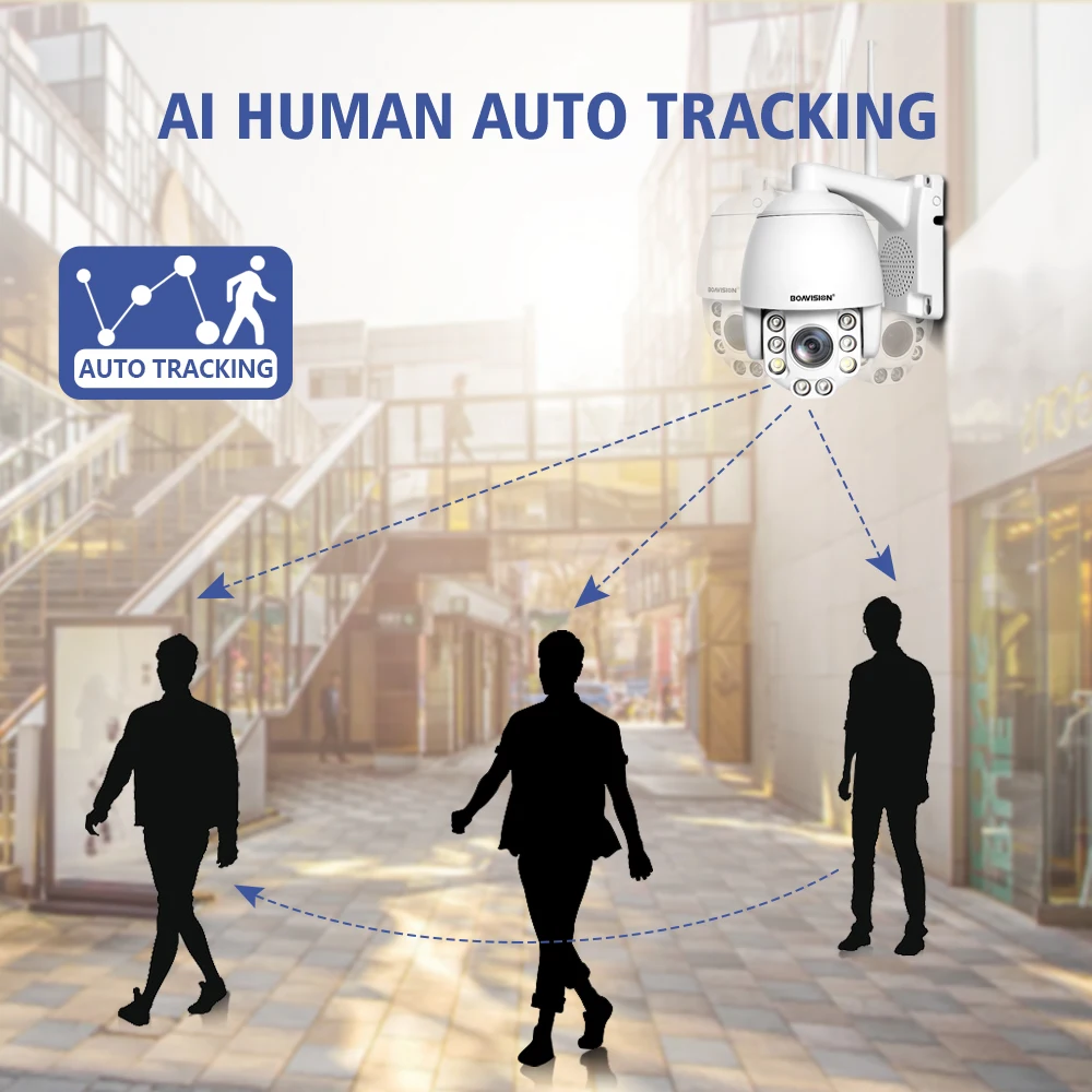 와이파이 PTZ IP 카메라, 8MP 5MP 5 배 줌, 4G 양방향 오디오, AI 자동 추적 무선 카메라, 야외 60m IR 비디오 홈 보안 카메라