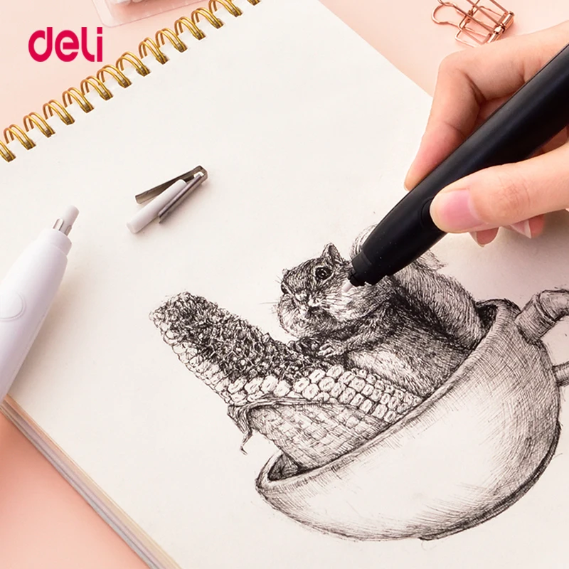 Deli 어린이용 전기 지우개 연필 그리기, 기계식 귀여운 반죽 지우개, 학교 사무용품, 고무 지우개, 리필