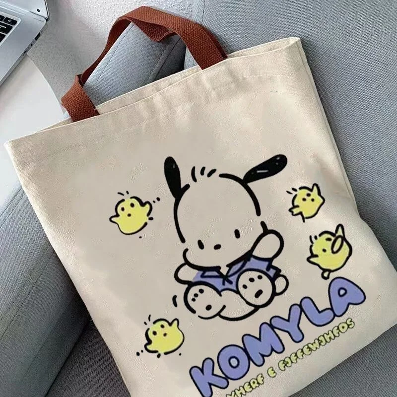카와이 산리오 포챠코 캔버스 가방, 여성 만화 원 숄더 백, 아웃 대용량 책 운반 가방, 토트 겨드랑이 가방, 선물