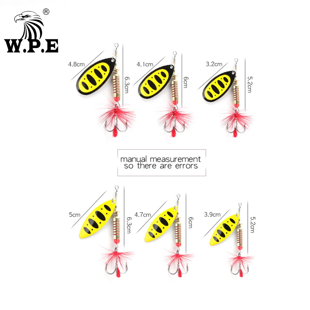W.P.E 브랜드 스피너 루어 1 개 6.5g/10g/13.5g 22 색 고음 후크 금속 스푼 루어 하드 낚시 루어 낚시 태클 미끼, 스피너 루어 낚시 미끼