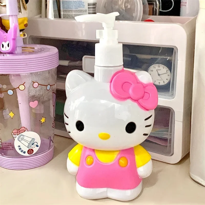 헬로 키티 스퀴즈 병 샤워 젤 손 소독제 접시 비누 액체 500ML, 귀여운 만화 애니메이션 소녀 하트 대용량 병