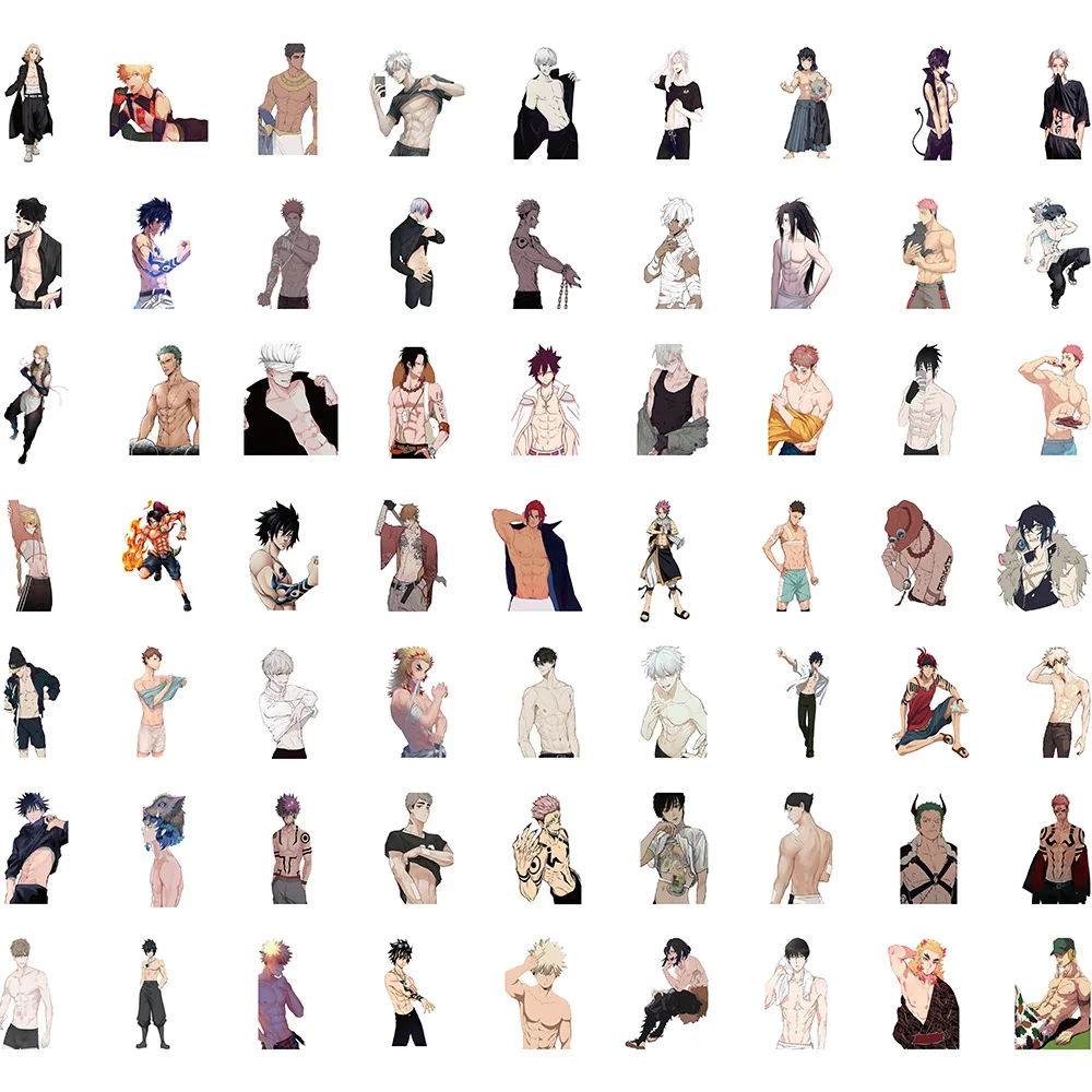 애니메이션 네이키드 머슬맨 스티커 장식, 여행 가방, 노트북 스크랩북, 전화 문구, 일본 만화, 아이 장난감 스티커, 10 개, 30 개, 60 개