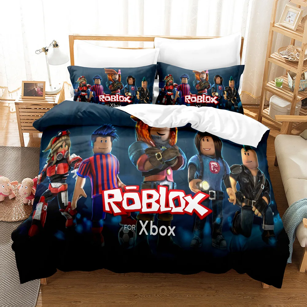 ROBLOX 게임 주변 어린이 애니메이션 학생 기숙사 침대 시트 이불 커버 3 피스 홈 침대 3 피스 세트, 소년 소녀