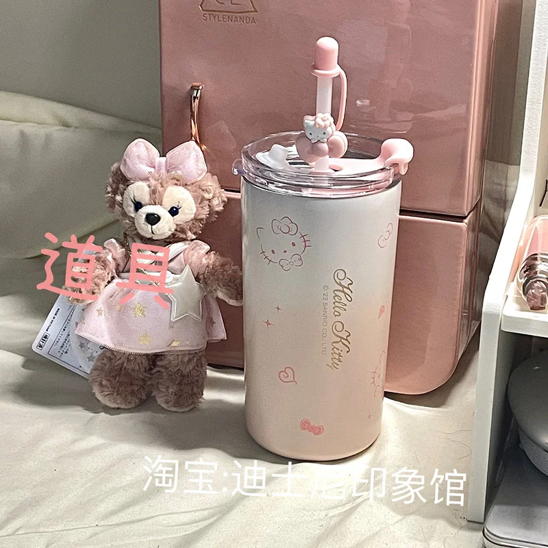 산리오 카와이 헬로키티 물컵 학생 만화 애니메이션 480ML 휴대용 빨대 직접 음료 보온병 컵 사무실 커피 컵 선물