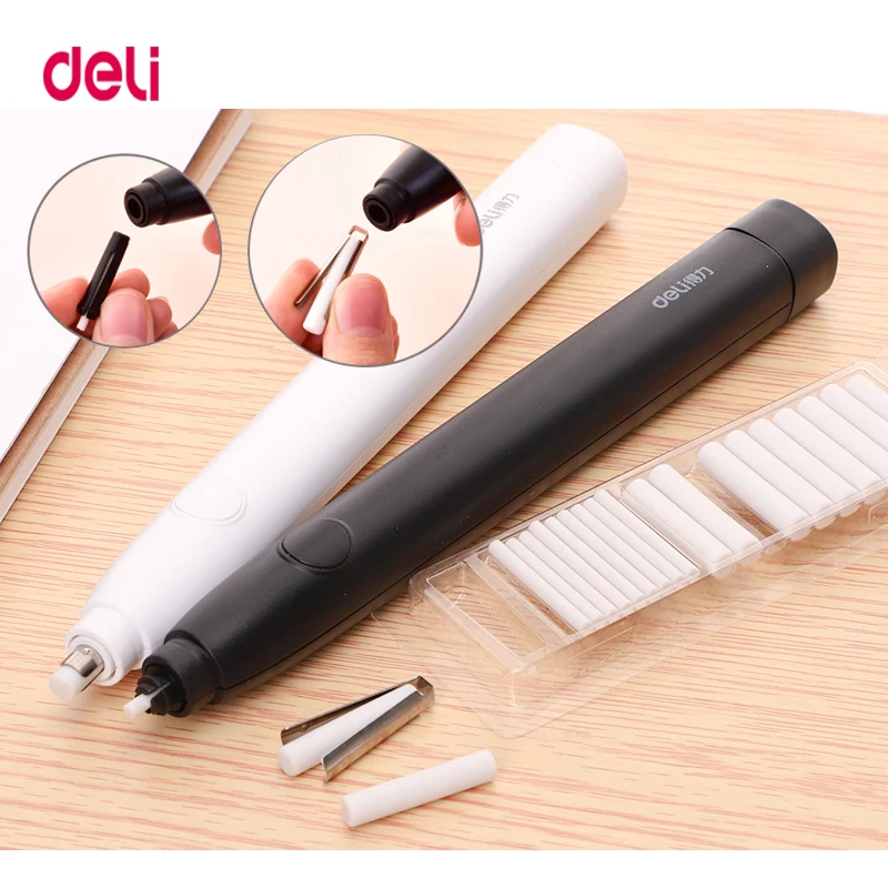 Deli 어린이용 전기 지우개 연필 그리기, 기계식 귀여운 반죽 지우개, 학교 사무용품, 고무 지우개, 리필