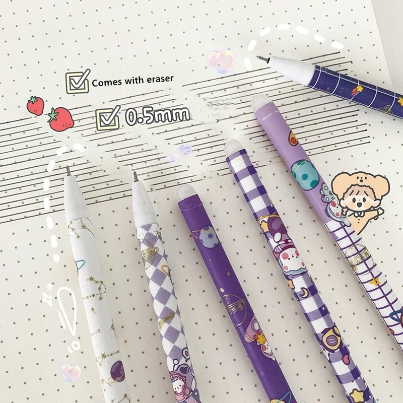 Haile-카와이 게임 만화 중립 지울 수있는 펜 6 개/대, 0.5mm 블루 젤 펜, 세척 가능한 핸들, 학교 사무용품, 키즈 스테이션