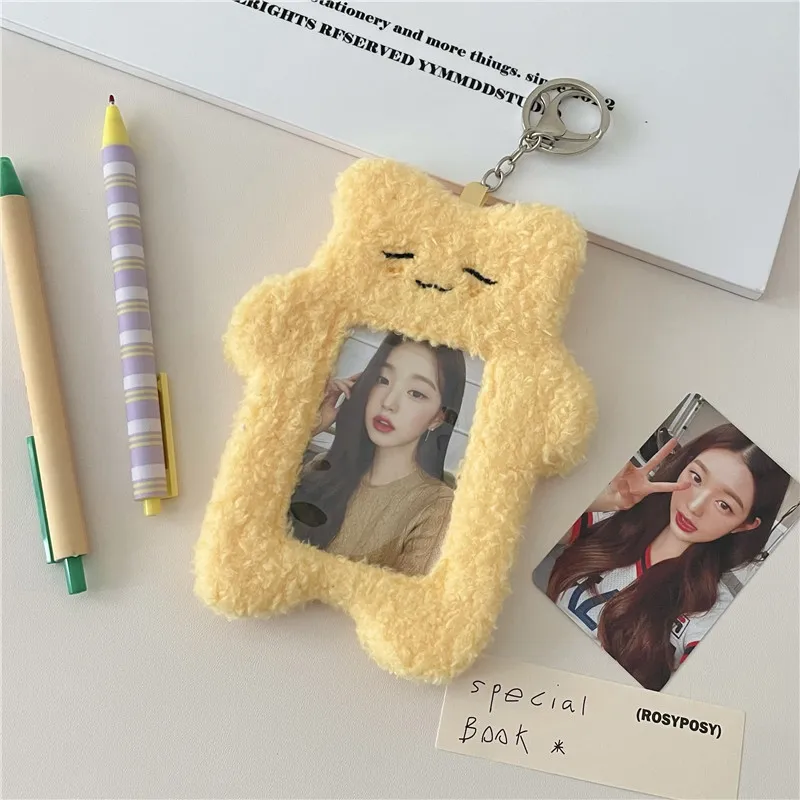 인스타그램 귀여운 고양이 토끼 봉제 포토카드 홀더, 케이팝 아이돌 사진 슬리브 보호 케이스, 학생 ID 카드 커버, 키체인 펜던트 포함