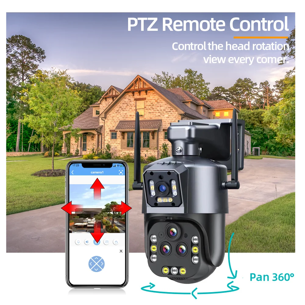울트라 16MP 8K 와이파이 PTZ IP 감시 보안 카메라, 4 렌즈 카메라, 20X 줌 AI 자동 추적 비디오 CCTV 카메라, IPC360 홈
