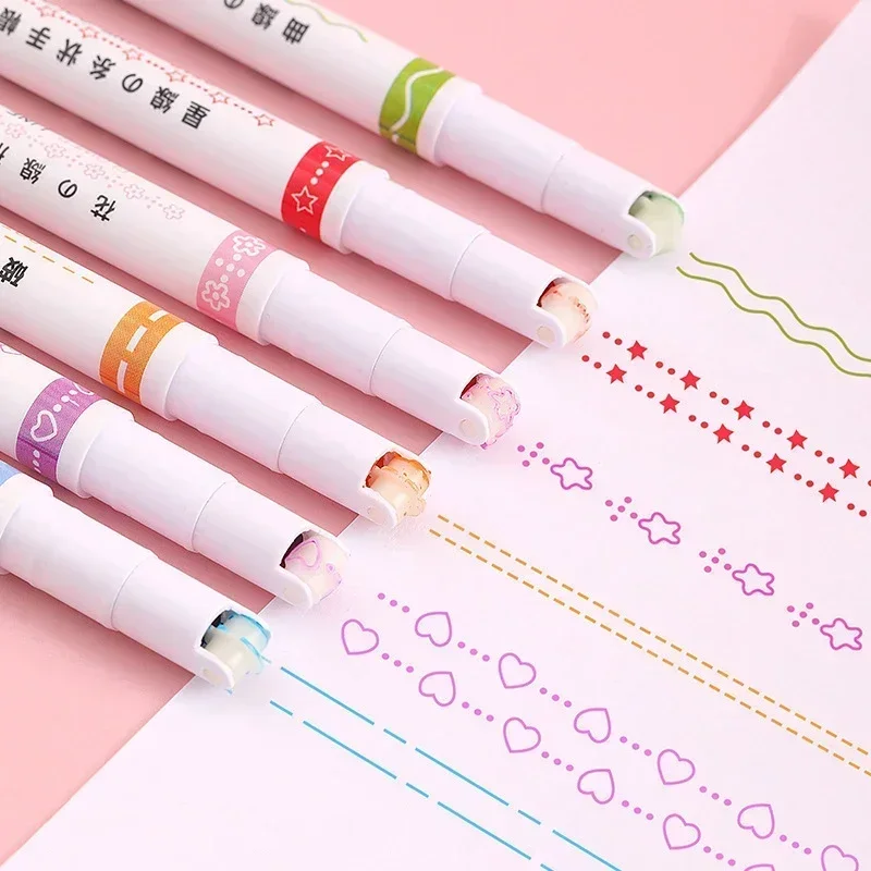 라인 모양 하이라이터 롤러 팁 커브 라이너 마커 펜, 카와이 만화 그래피티 펜, 한국 문구 사무용품, 3 개, 6 개, 8 개