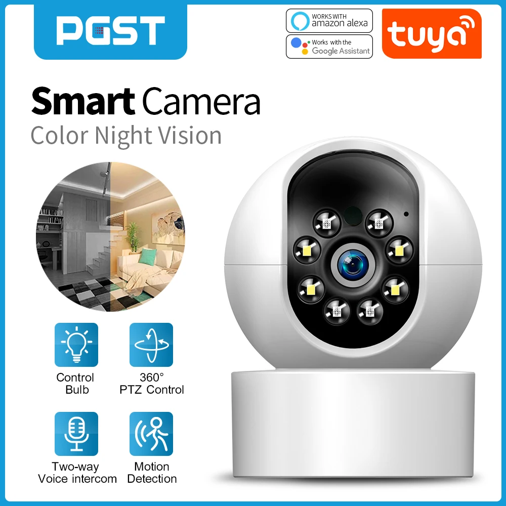 PGST-Tuya 스마트 와이파이 IP 카메라, 베이비 모니터 홈 보안 감시 카메라, 스마트 라이프 앱 제어, 컬러 나이트 비전 T57A title=PGST-Tuya 스마트 와이파이 IP 카메라, 베이비 모니터 홈 보안 감시 카메라, 스마트 라이프 앱 제어, 컬러 나이트 비전 T57A 