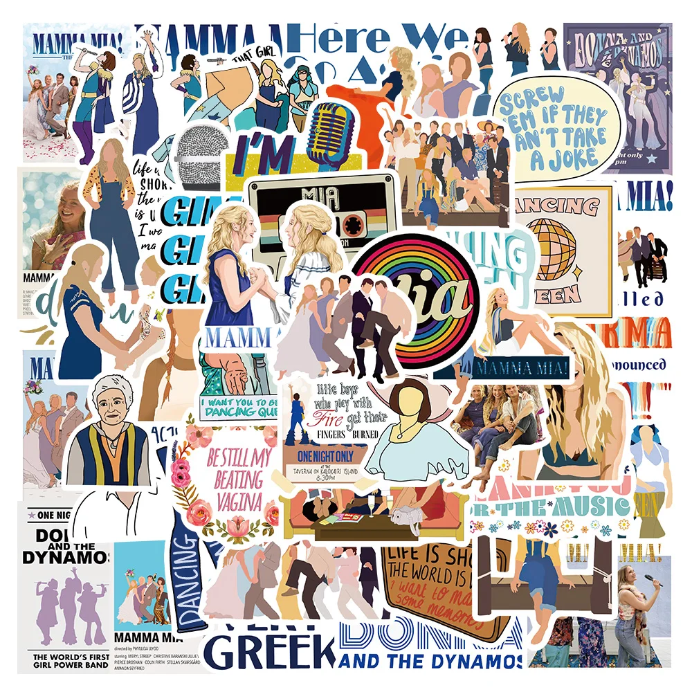 Mamma Mia 만화 스티커 팩, 수하물 노트북 기타 물병, 스케이트보드 자동차 비닐 방수 그래피티 데칼, 50 개 title=Mamma Mia 만화 스티커 팩, 수하물 노트북 기타 물병, 스케이트보드 자동차 비닐 방수 그래피티 데칼, 50 개 