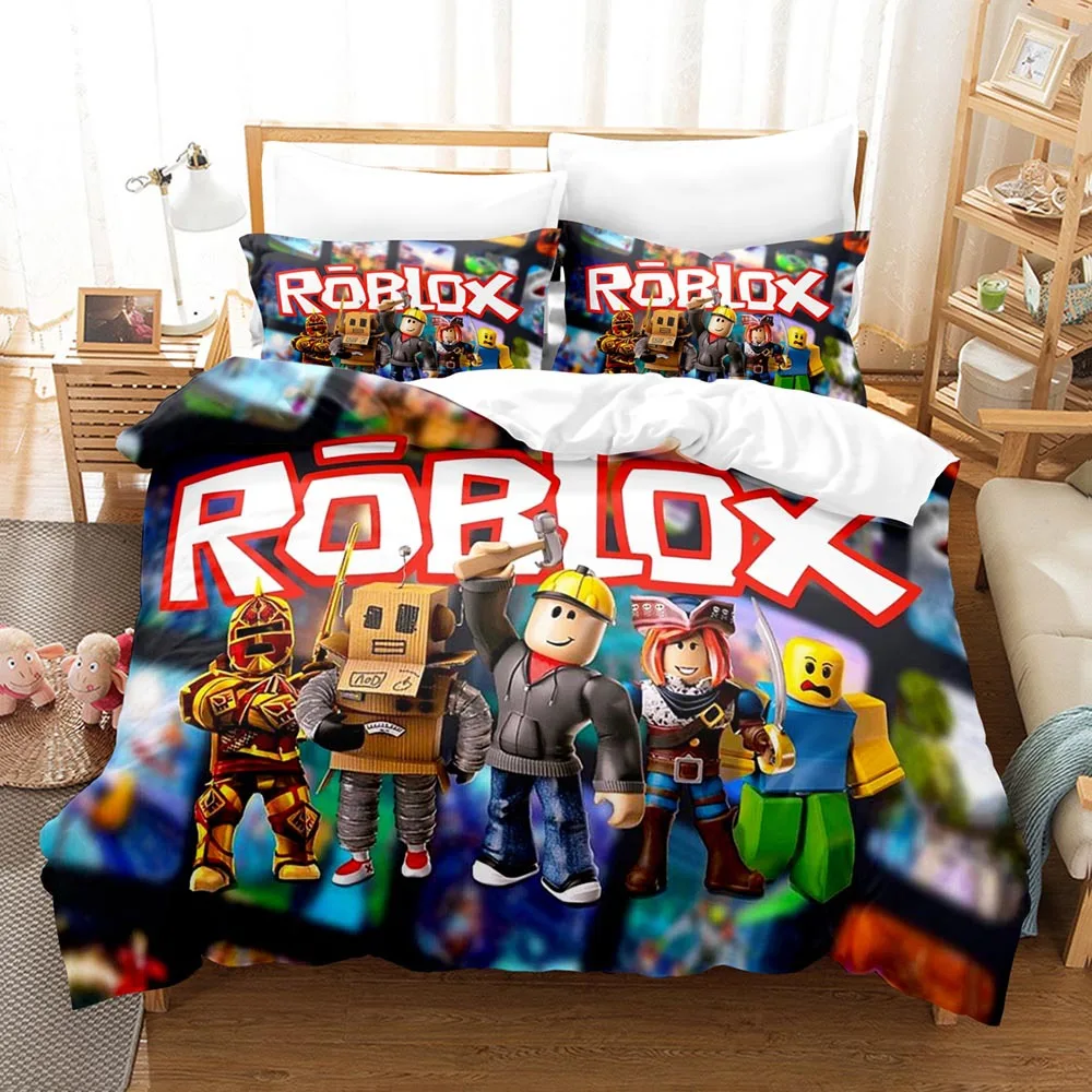 ROBLOX 게임 주변 어린이 애니메이션 학생 기숙사 침대 시트 이불 커버 3 피스 홈 침대 3 피스 세트, 소년 소녀