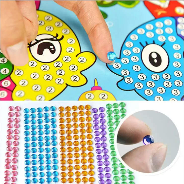 DIY 다이아몬드 페인팅 수제 스티커, 크리스탈 페이스트, 모자이크 퍼즐 완구, 어린이 스티커, 어린이 활동 공예 선물, 묶음당 5 개