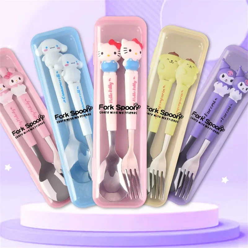 귀여운 헬로 키티 만화 커트레이 나이프 및 포크, 쿠로미스 스푼 및 포크, 어린이 커트레이 학용품, 스테인레스 스틸, 신제품 title=귀여운 헬로 키티 만화 커트레이 나이프 및 포크, 쿠로미스 스푼 및 포크, 어린이 커트레이 학용품, 스테인레스 스틸, 신제품 