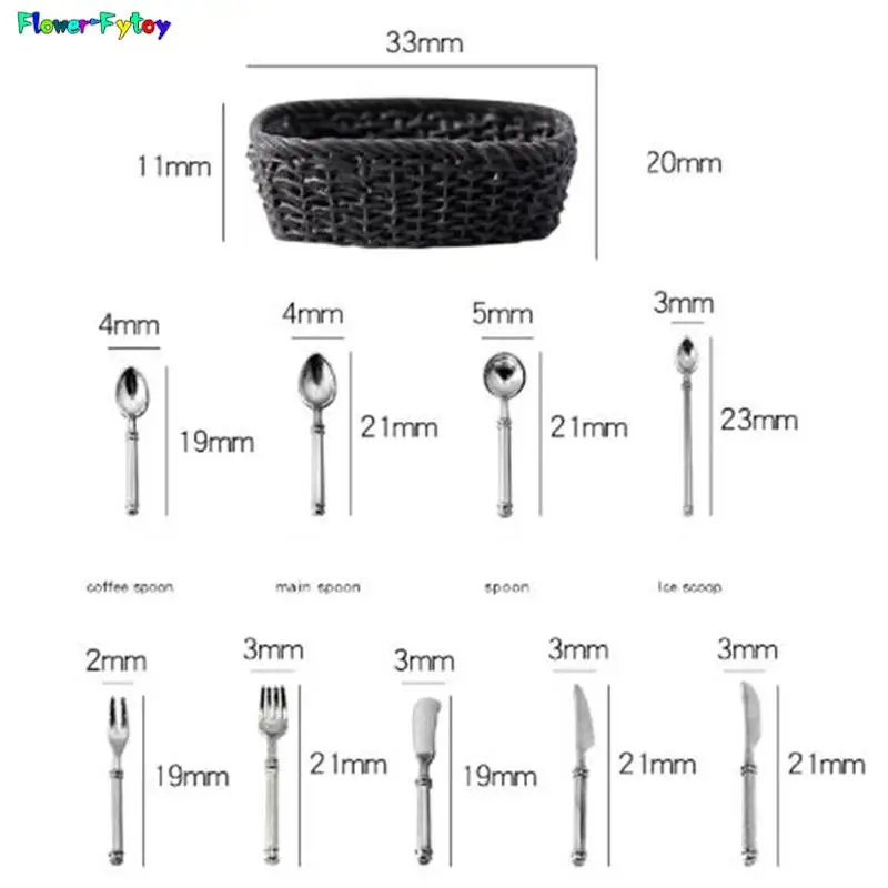 미니 칼 포크 스푼 어린이 장난감, 인형 집 장식, 빈티지 인형 집 미니어처, 식기 바구니 및 수저, 1 세트