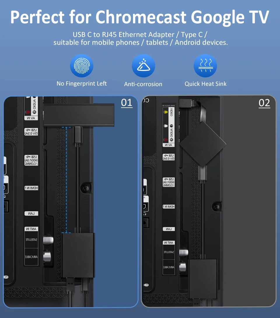 Zexmte 크롬 캐스트 4K 구글 TV용 이더넷 어댑터, USB C 타입-100Mbps 네트워크 카드, 스마트폰 태블릿 안드로이드 기기용