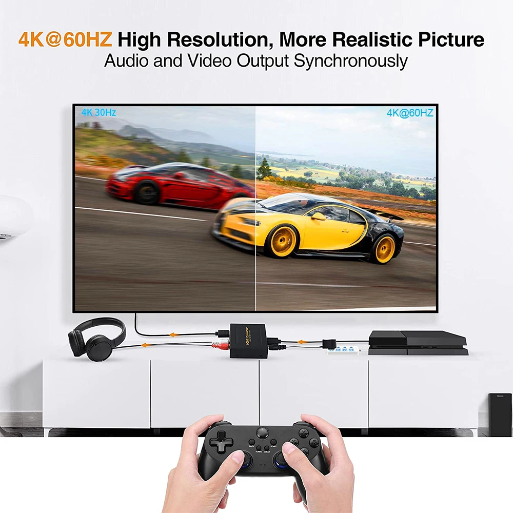 파이어 스틱 Xbox PS5 용 HD-MI 오디오 추출기 변환기, HD to HD + 오디오 (SPDIF + RCA L/R 스테레오), 지지대 3D HDCP2.2 18Gpbs