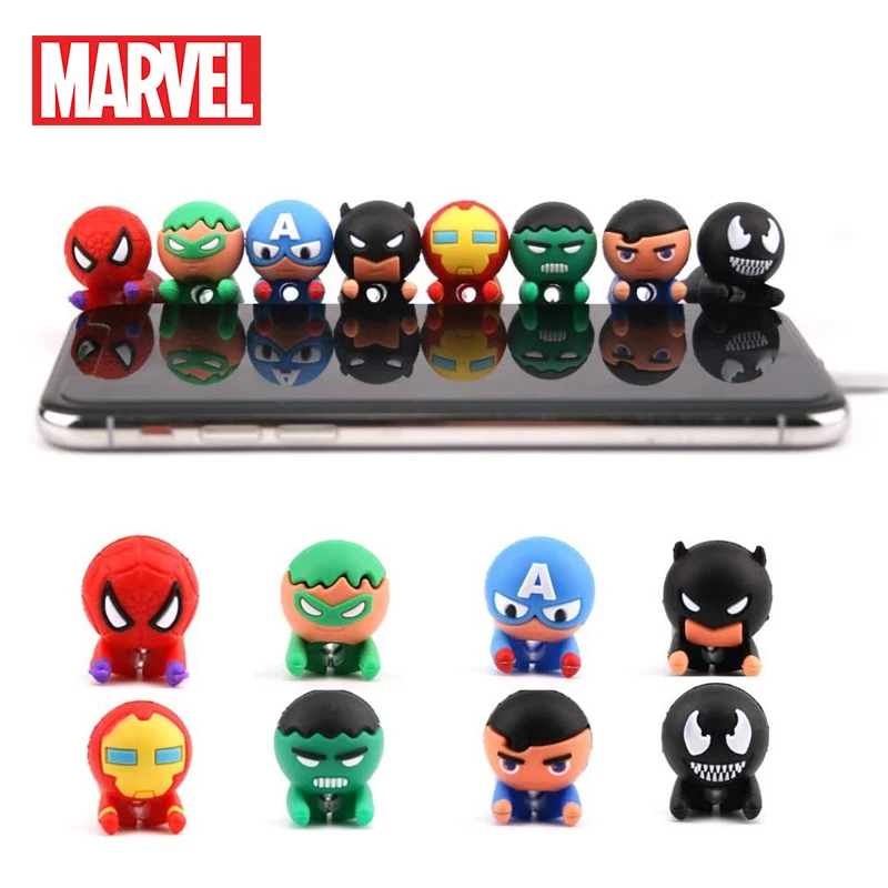 디즈니 마블 스파이더 맨 USB 보호 케이스 아이언 맨 헐크 독 그림 만화 실리콘 데이터 케이블 물린 보호 커버 완구