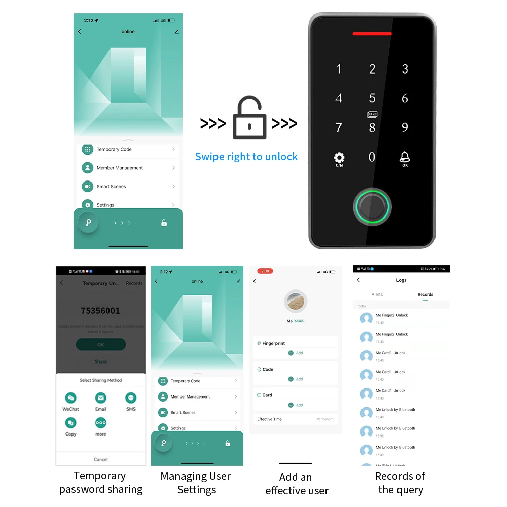 IP67 방수 블루투스 Tuya APP 액세스 제어 시스템 13.56Mhz RFID 카드 액세스 제어 암호 키보드 도어 잠금