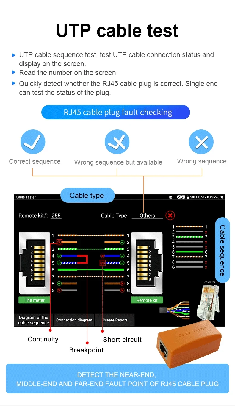 CCTV 카메라 테스터용 네트워크 케이블 테스트 박스, UTP 케이블 테스트 박스, RJ45 네트워크 케이블 커넥터 결함 지점 감지
