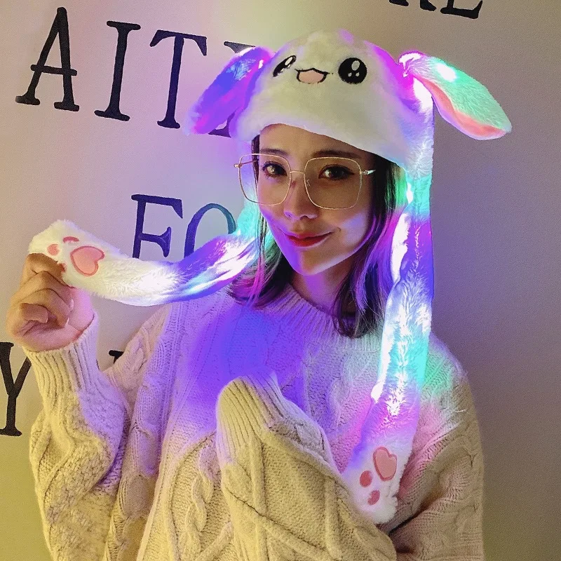 피카추 애니메이션 토끼 귀 움직이는 빛나는 모자, 재미있는 플러시 귀 움직이는 만화 모자, 어린이 코스프레 파티 모자