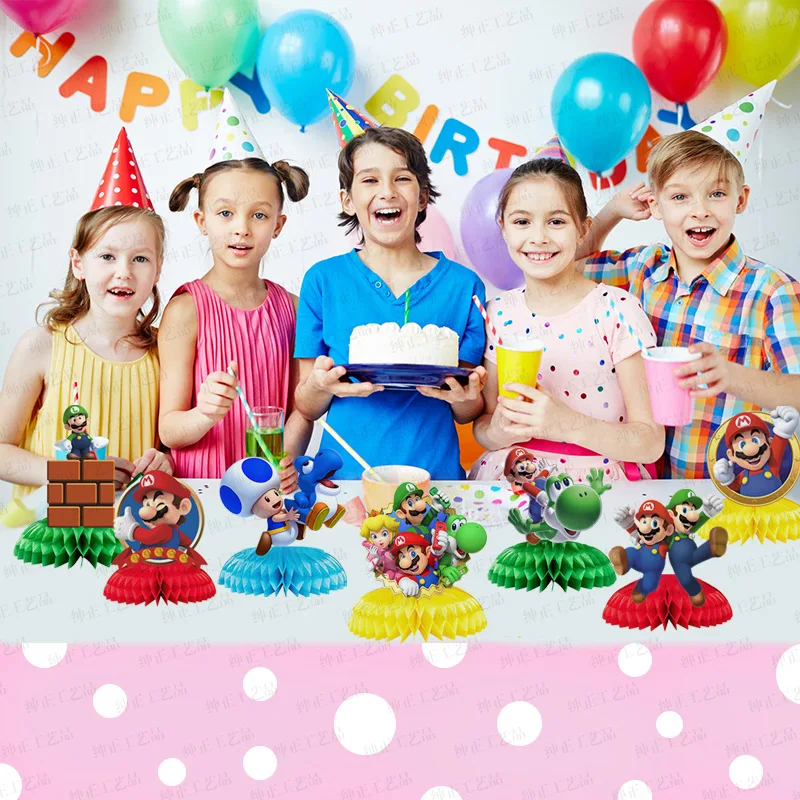 슈퍼 마리오 브라더스 생일 파티 풍선 장식 세트, 어린이 생일 파티 용품, 배너 깃발 당기기, 케이크 깃발 심기 선물