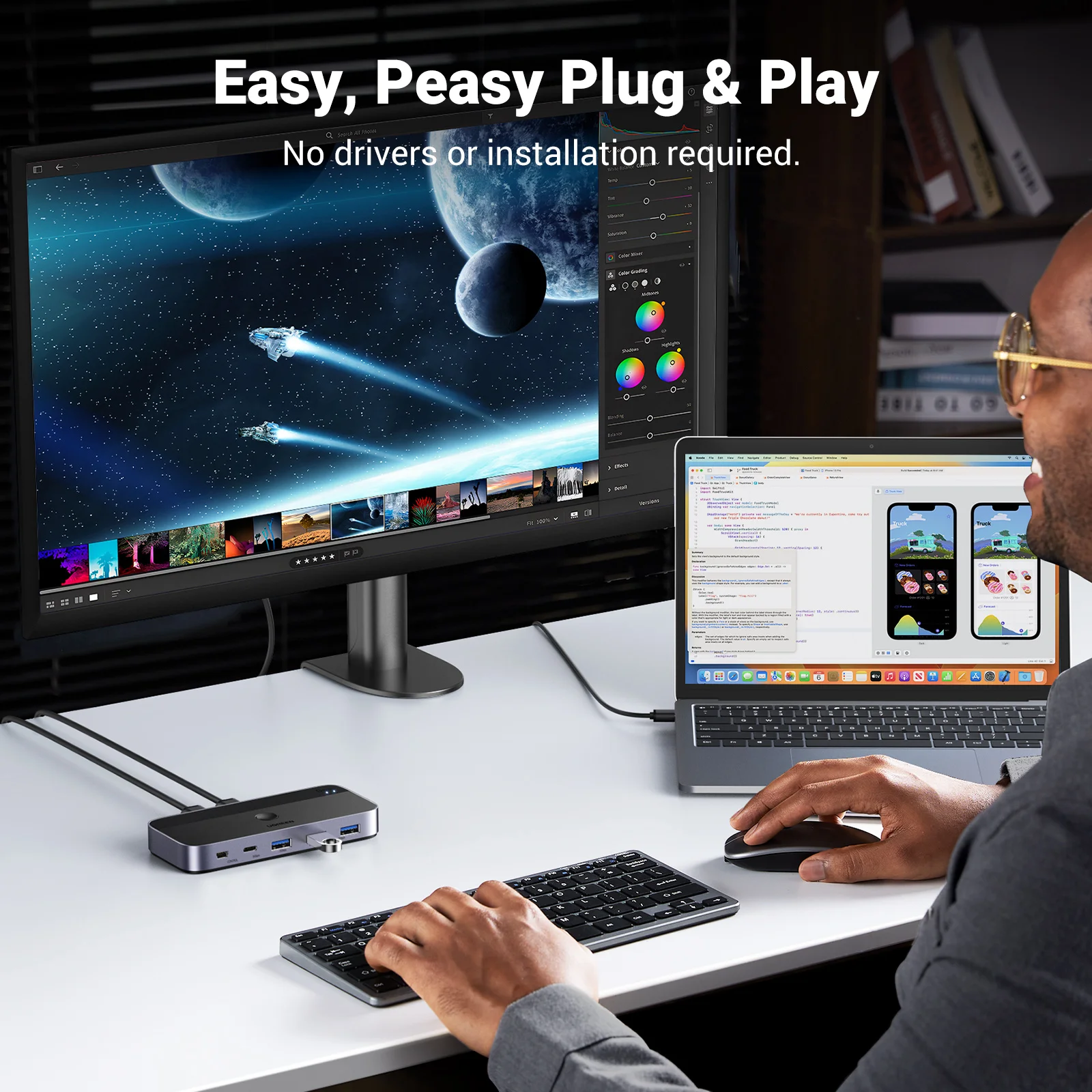 UGREEN USB 3.0 스위처 KVM 스위치, PC 키보드 마우스 프린터용, 4 개 장치 공유, 2 개