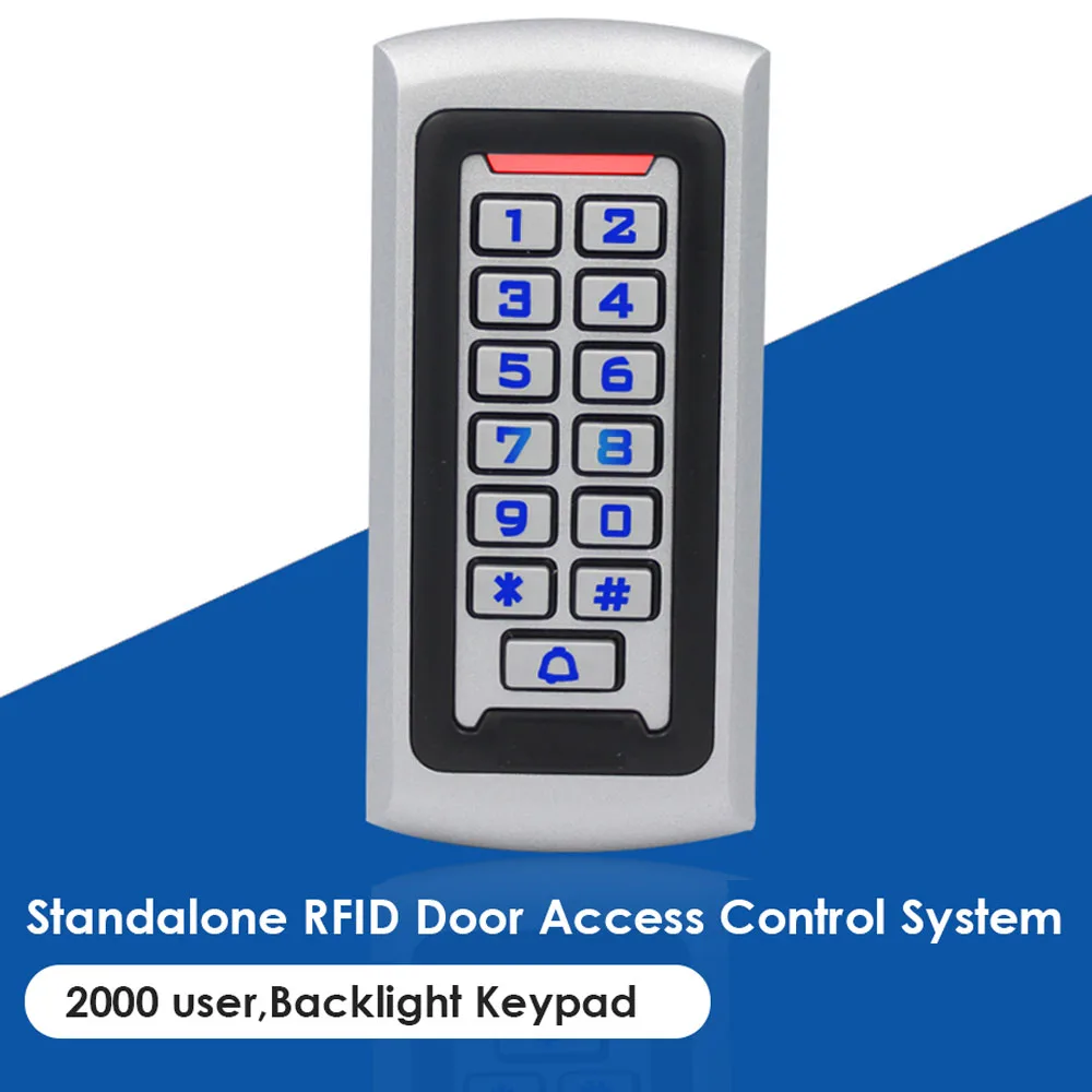 RFID 리더 금속 125KHz 액세스 제어 키패드 독립형 액세스 컨트롤러, EM4100 키체인, 2000 사용자 백라이트 키보드, WG26