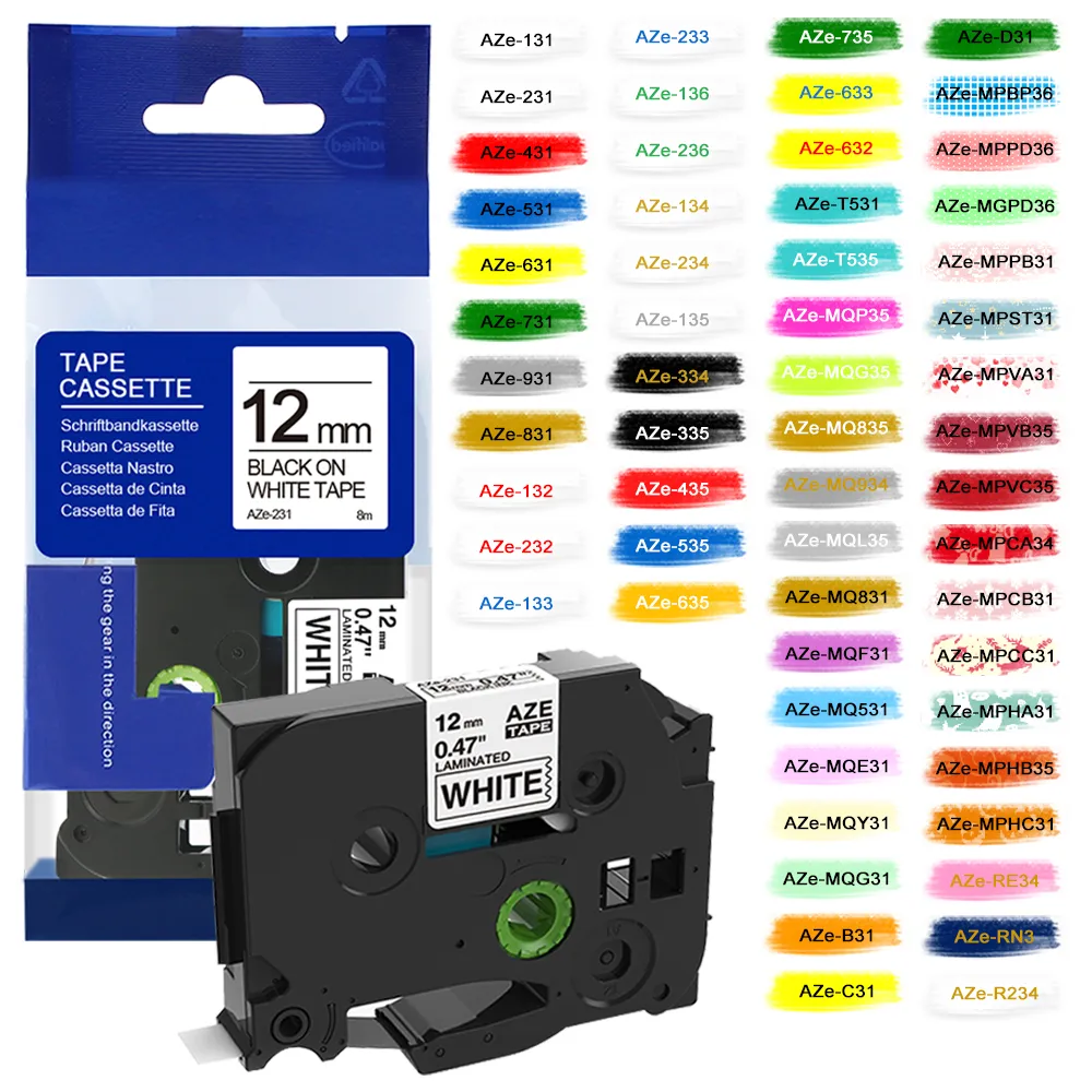 라미네이트 리본 라벨 메이커 테이프, 브라더 Ptouch PTH110 PTD600 D200 PTP710BT E1000PRO 호환, tze231 tze131 tze631, 12mm title=라미네이트 리본 라벨 메이커 테이프, 브라더 Ptouch PTH110 PTD600 D200 PTP710BT E1000PRO 호환, tze231 tze131 tze631, 12mm 