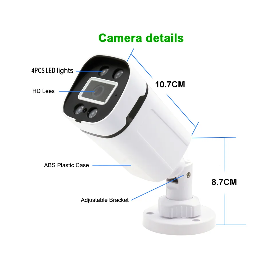 새로운 5MP 24H 풀 컬러 나이트 비전 CCTV AHD 카메라, 1080P 4MP HD 4 어레이 발광 Led 디지털 H265 야외 거리 방수 IP66